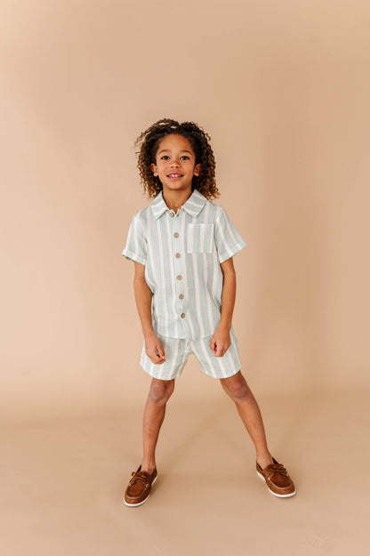 Mint Bay Stripes | BOYS LINEN SET