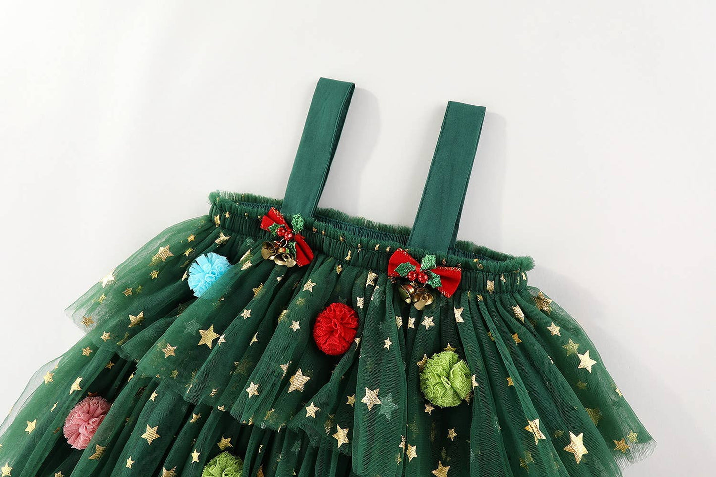Christmas Ornament Layered Tulle Dress: Green