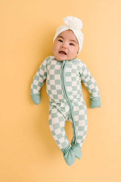 Little One Shop - Seafoam Checkered Bamboo Sleeper