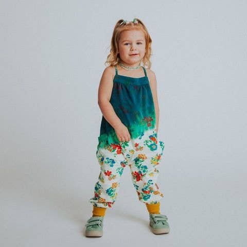 RAGS - Gathered Strappy Tank Rag Romper With Side Pockets- Dip Dye Floral