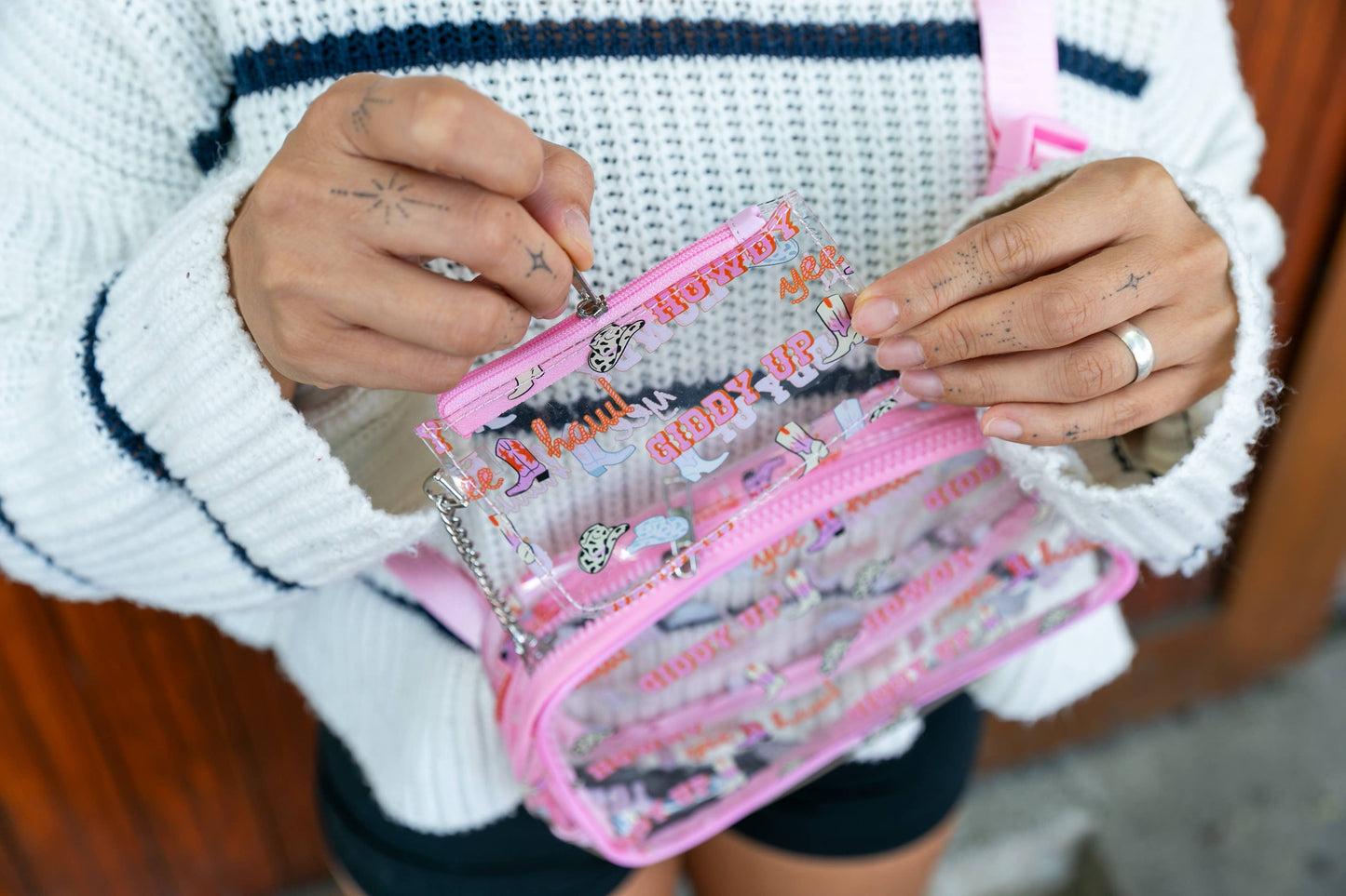 Adjustable Belt Bag - Western Rodeo Cowgirl - Clear & Pink