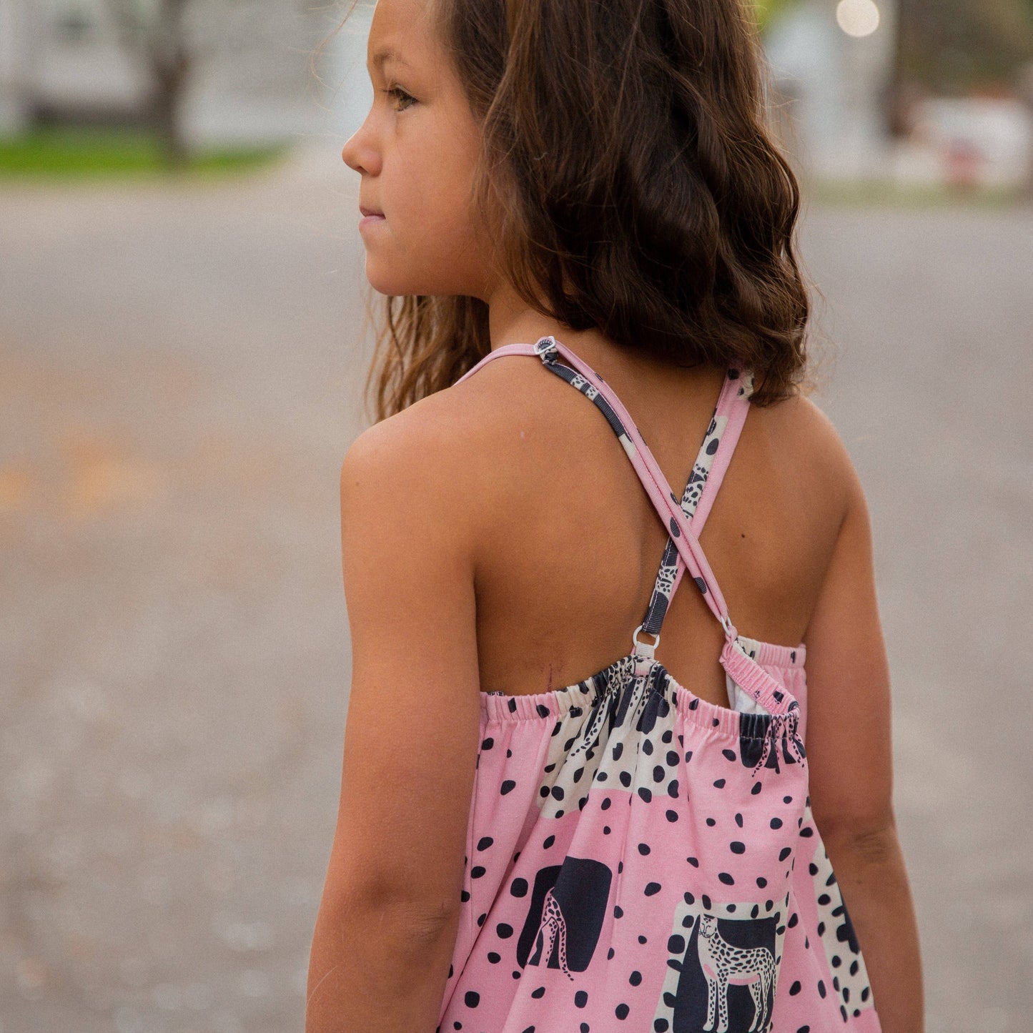 RAGS - Gathered Strappy Tank Rag Romper With Side Pockets - Cheetah pose