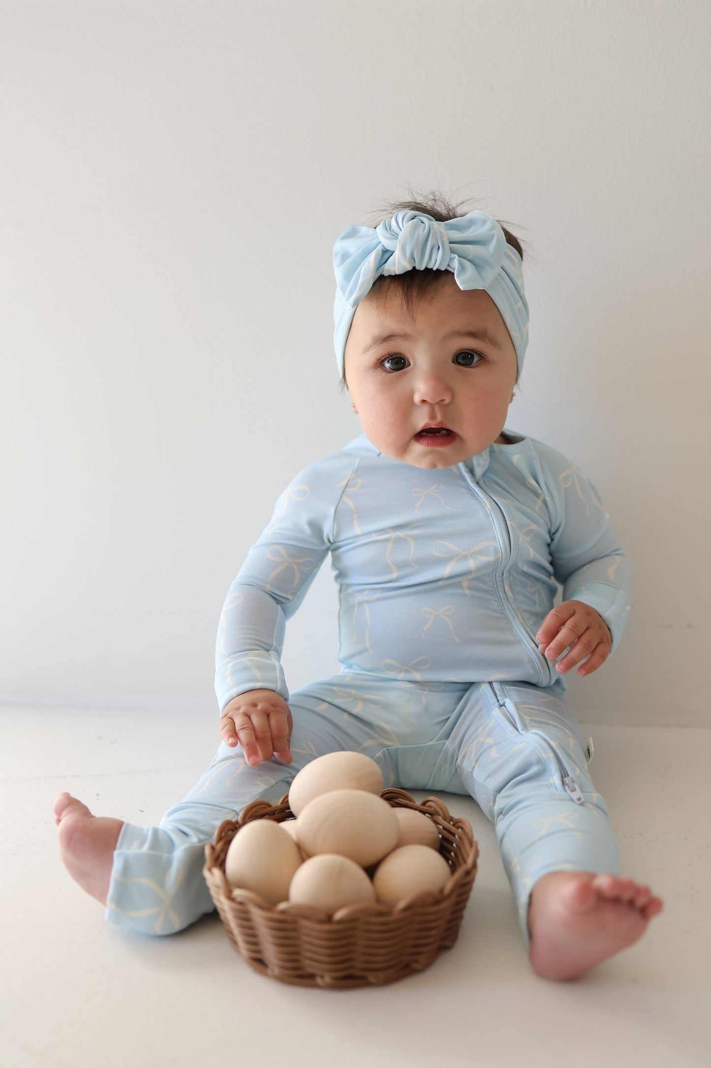 Forever French Baby - Bamboo Zip Pajamas | Blue Bows