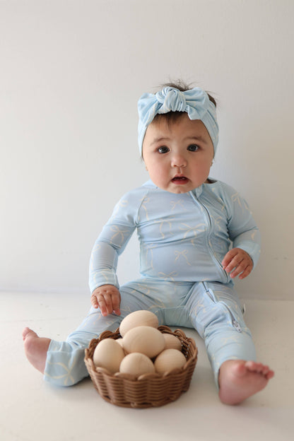 Forever French Baby - Bamboo Zip Pajamas | Blue Bows