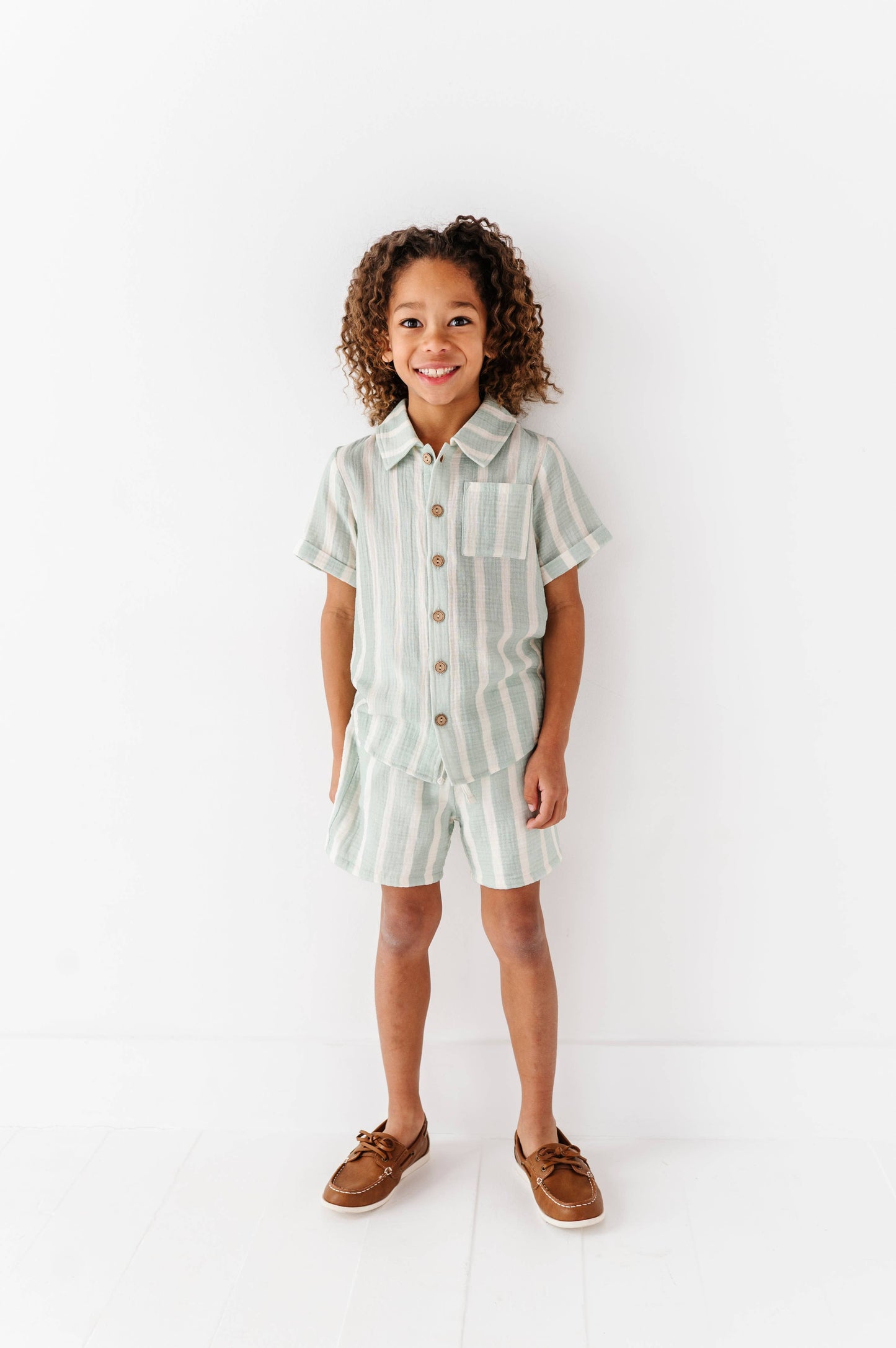 Mint Bay Stripes | BOYS LINEN SET