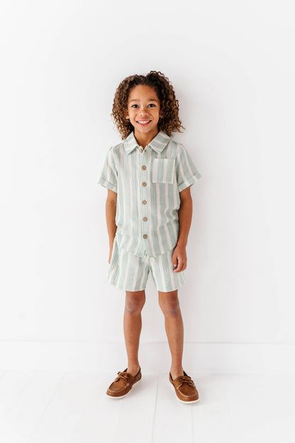 Mint Bay Stripes | BOYS LINEN SET