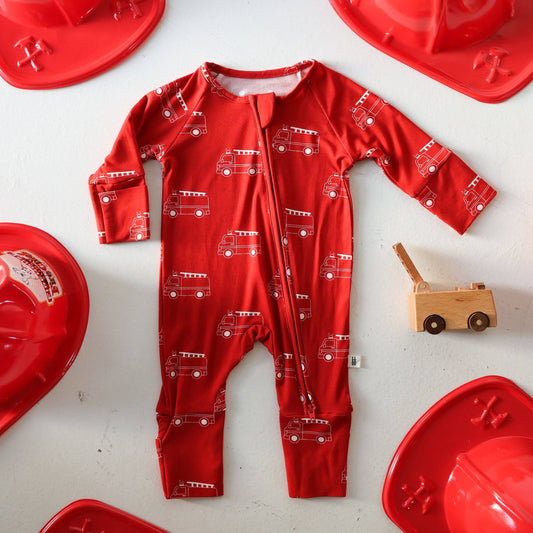 Forever French Baby - Bamboo Zip Pajamas | Fire Truck