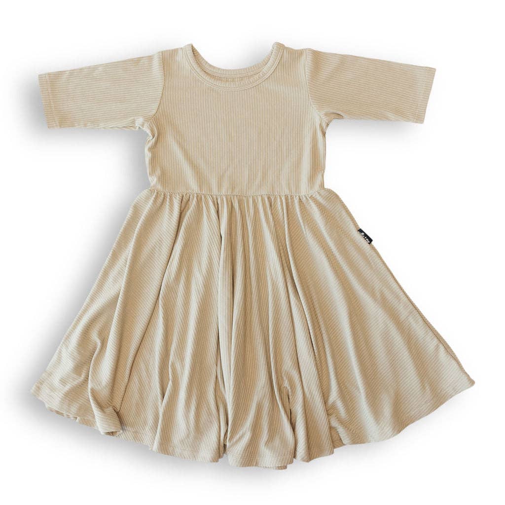 Mid Sleeve Twirl Dress - Ribbed Bamboo - Mushroom Color