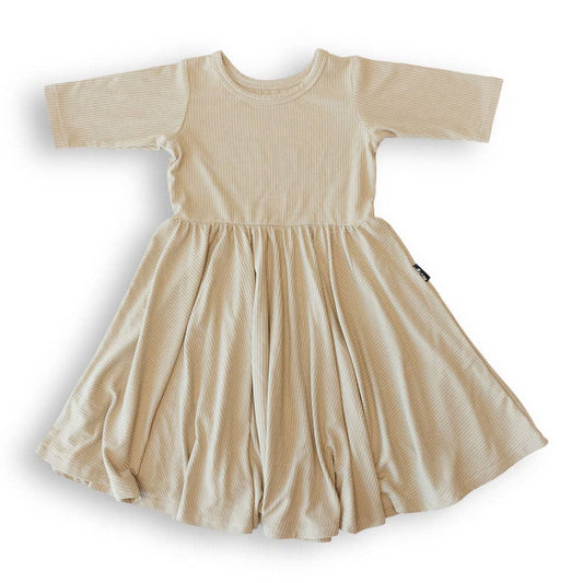 Mid Sleeve Twirl Dress - Ribbed Bamboo - Mushroom Color