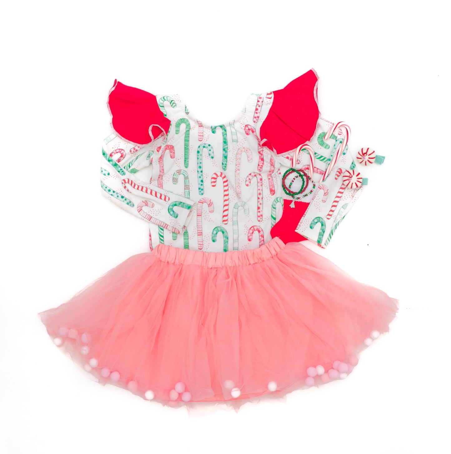 Girls Tutu-Dusty Rose Kids Pom Pom Tutu & Bow Hair Tie 2 piece