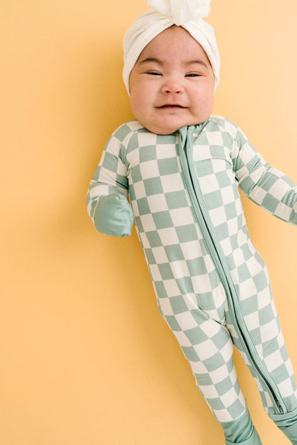 Little One Shop - Seafoam Checkered Bamboo Sleeper