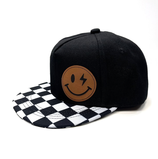 Lightning Bolt Smiley Hat: BLACK W/CHECK BILL