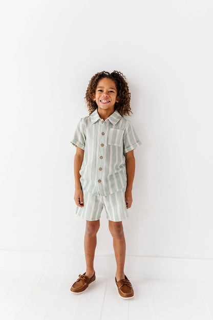 Mint Bay Stripes | BOYS LINEN SET