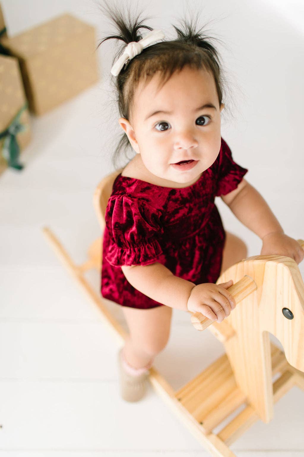 Ollie Jay - Quinn Romper in Crushed Cranberry Velvet