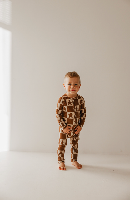 Forever French Baby - Bamboo Zip Pajamas | Gingerbread Checkerboard