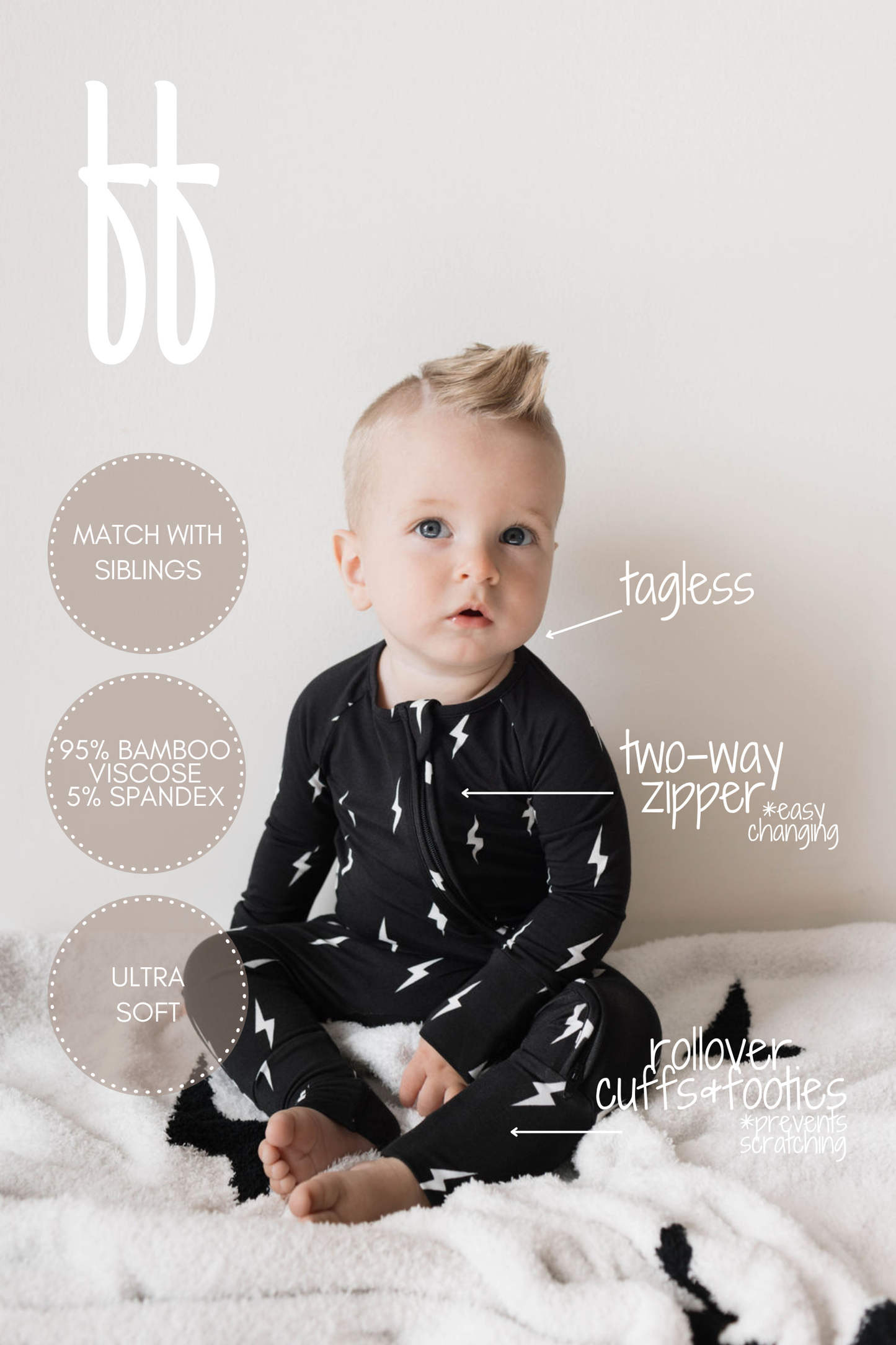 Forever French Baby - Bamboo Zip Pajamas | Midnight Lightning Bolt