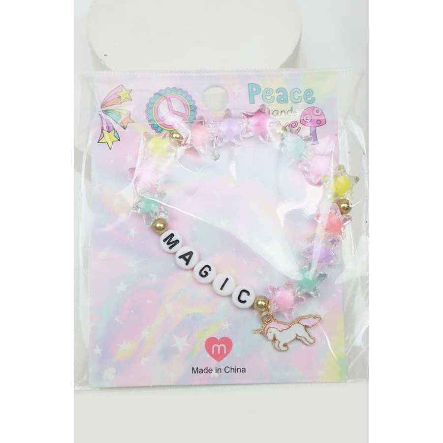 Magic Letter Kids Beads Bracelets with unicorn pendant