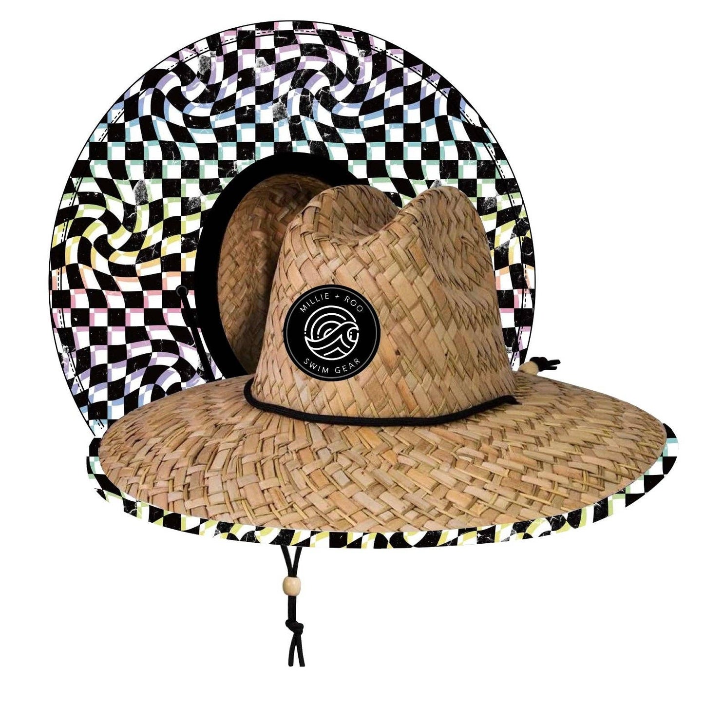 millie + roo - Straw Hat- Neon Dizzy Check