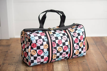 Kids Smiley Face Checkered Weekender Dance Travel Bag: One Size