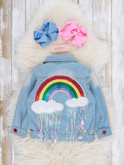 Rainbow Sequin Denim Jacket