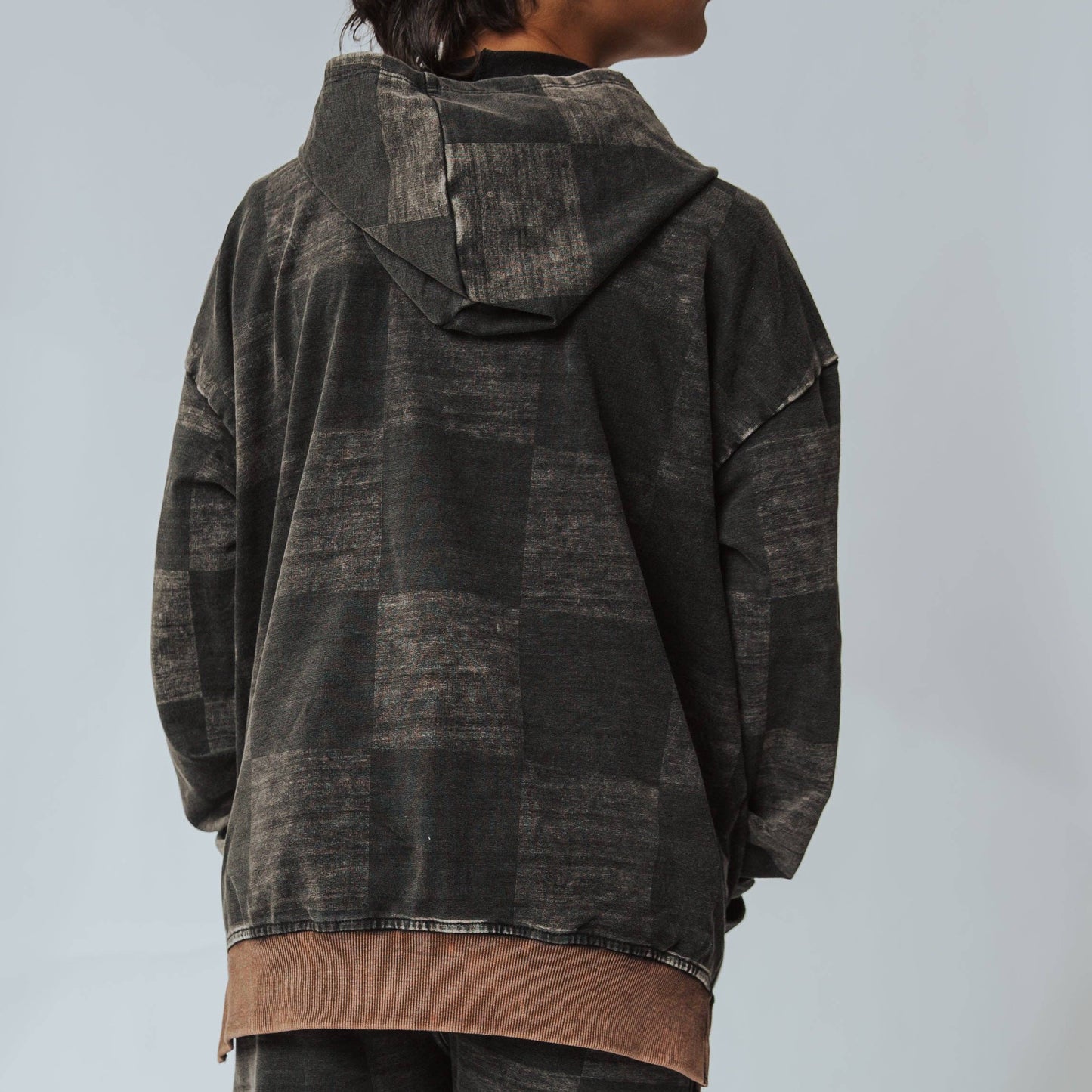 RAGS - Zip-Up Hoodie - Washed Black Denim Check