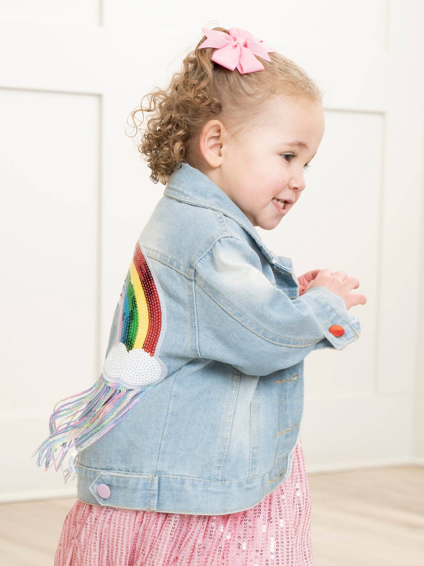 Rainbow Sequin Denim Jacket