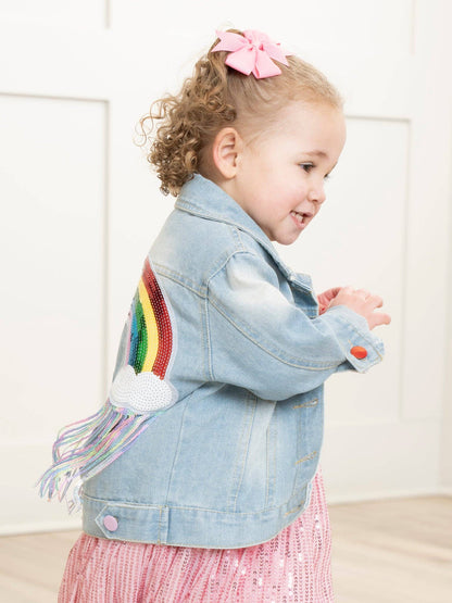 Rainbow Sequin Denim Jacket