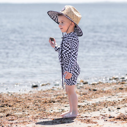 millie + roo - Straw Hat- B+W Dizzy Check