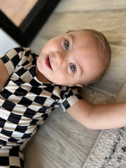 Forever French Baby - Black Checker | Bamboo Short Sets