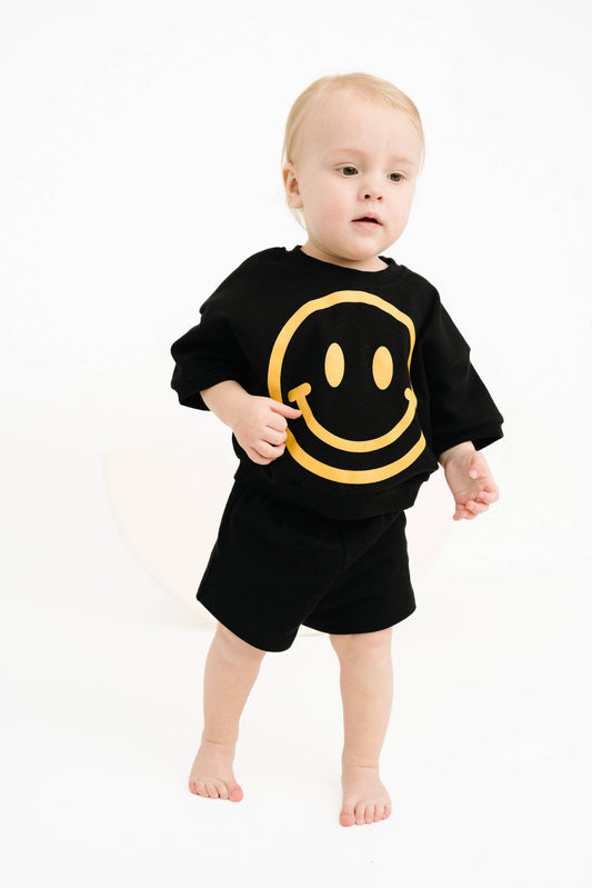 Little One Shop - Black Short Sleeve Smiley Set
