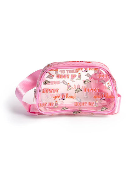 Adjustable Belt Bag - Western Rodeo Cowgirl - Clear & Pink