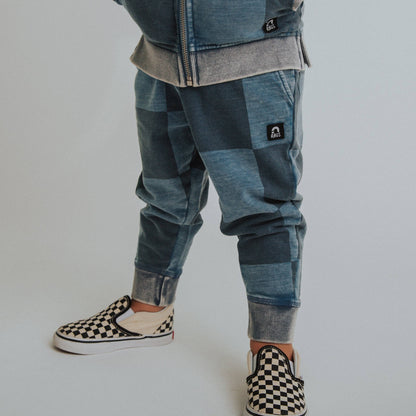 RAGS - Relaxed Fit Joggers - Blue Denim Check