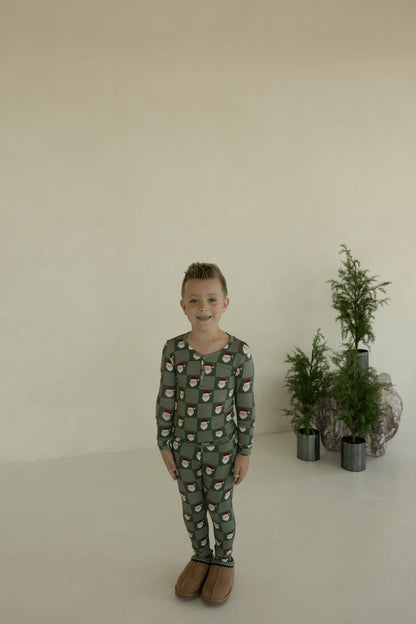 Forever French Baby - Bamboo Two Piece Pajamas | Santa Checkerboard