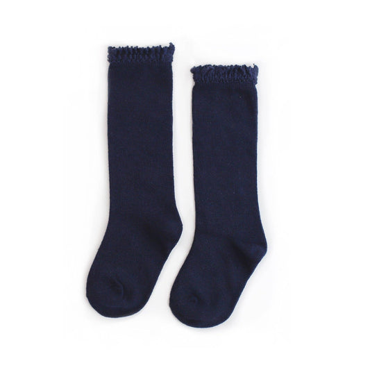 Little Stocking Co. - Navy Lace Top Knee High Socks: 4-6 YEARS