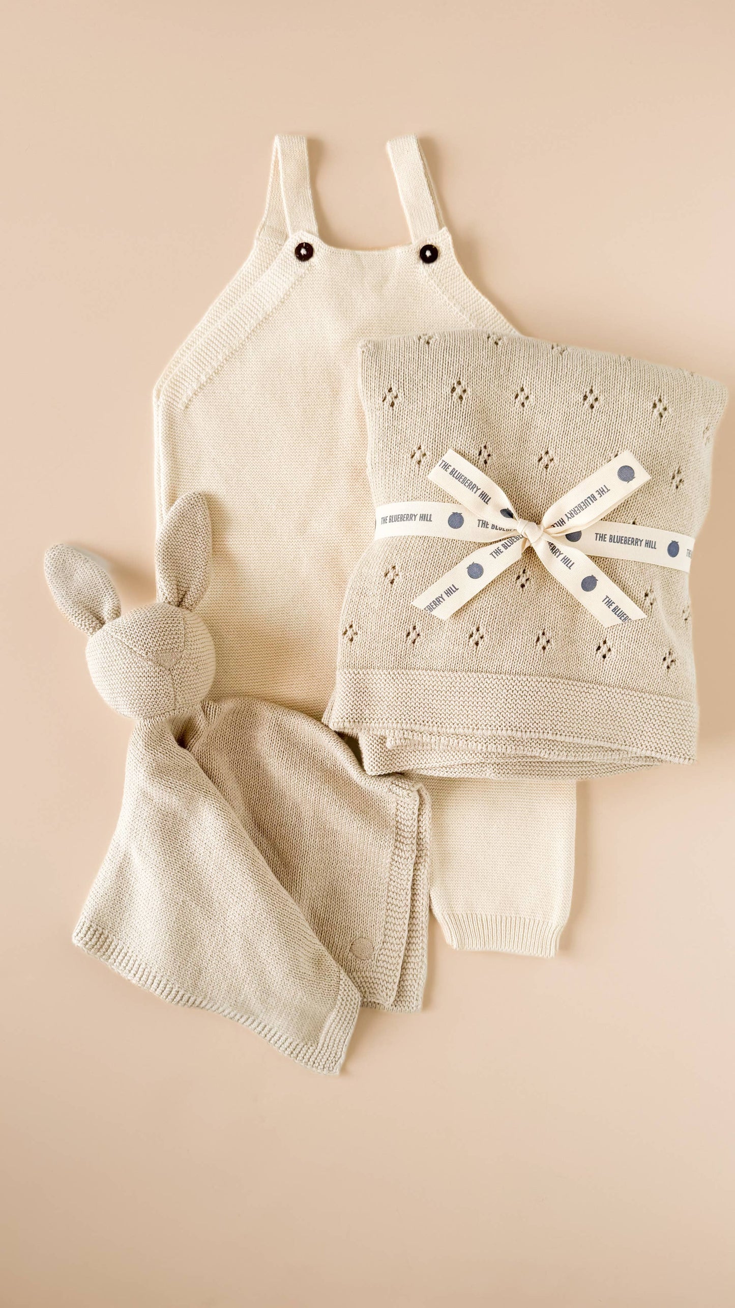 The Blueberry Hill - Set Pique Blanket Bunny Lovey Birch Baby Gift Organic Cotton