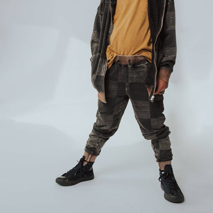 RAGS - Relaxed Fit Joggers - Washed Black Denim Check