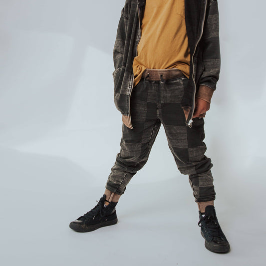 RAGS - Relaxed Fit Joggers - Washed Black Denim Check