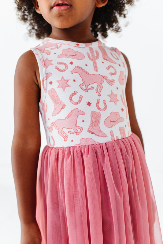 Bird & Bean® - Kids Bamboo +  Tulle Tutu Dress - Dixie Western Cowgirl