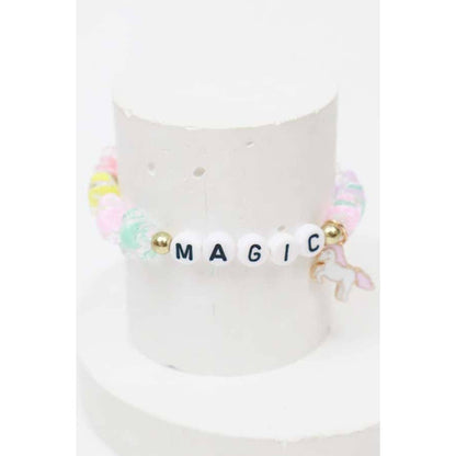 Magic Letter Kids Beads Bracelets with unicorn pendant