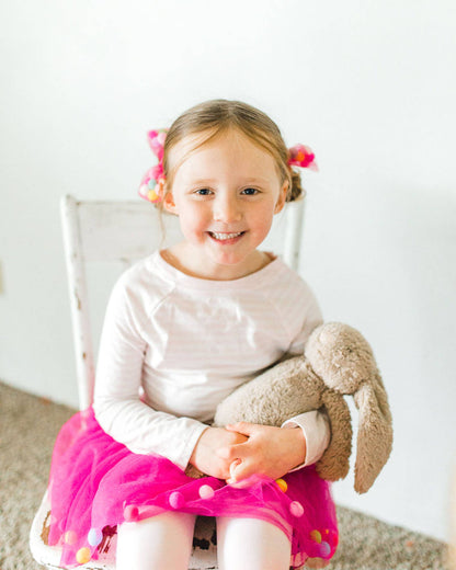 Hot Pink Pom Pom Tutu & Bow Hair Tie-Hot Pink Kids Skirt: Hot Pink/Fuchsia