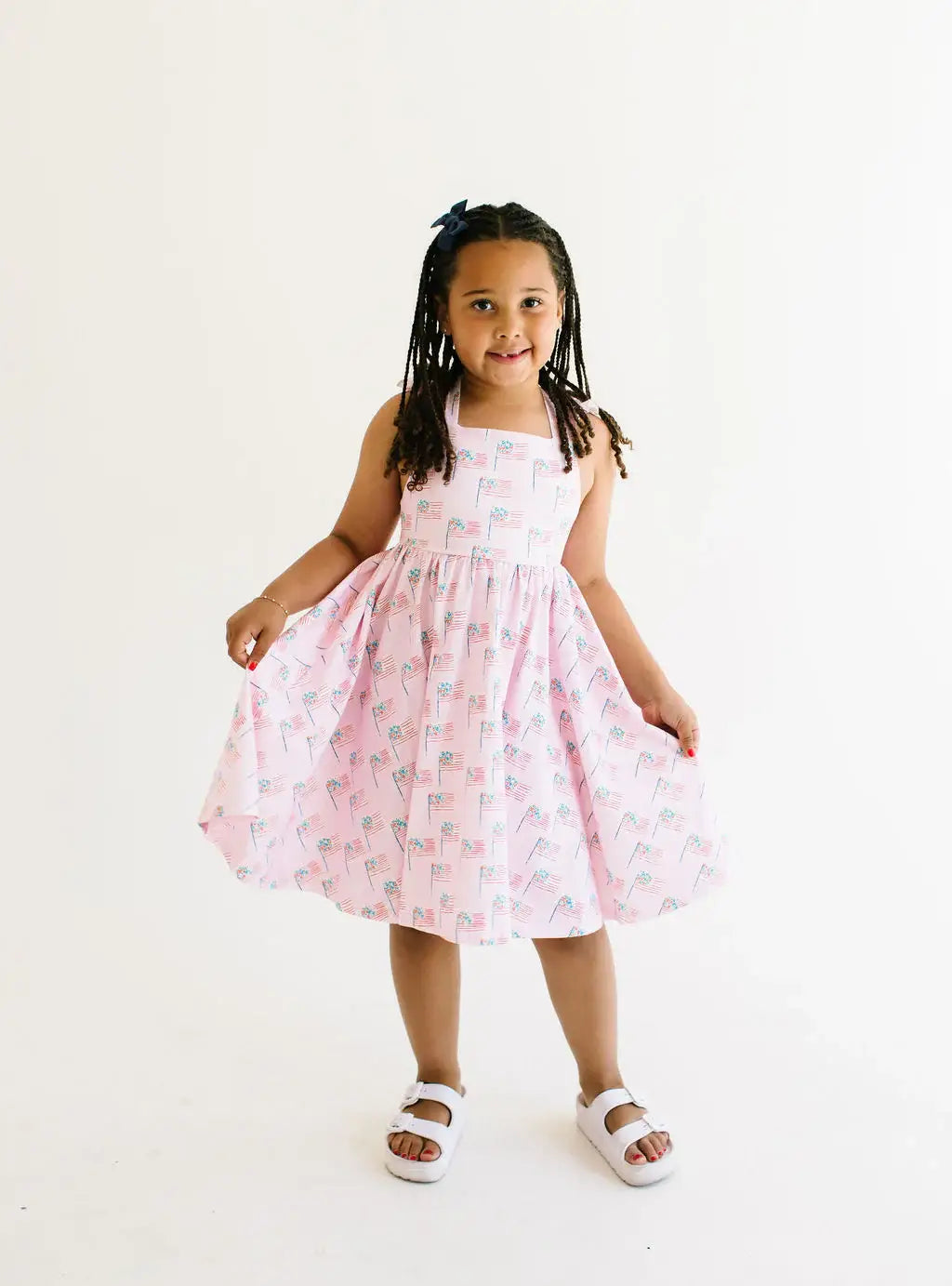 Ollie Jay - Rosita Dress in Pink Flags | Girls Pocket Twirl Dress