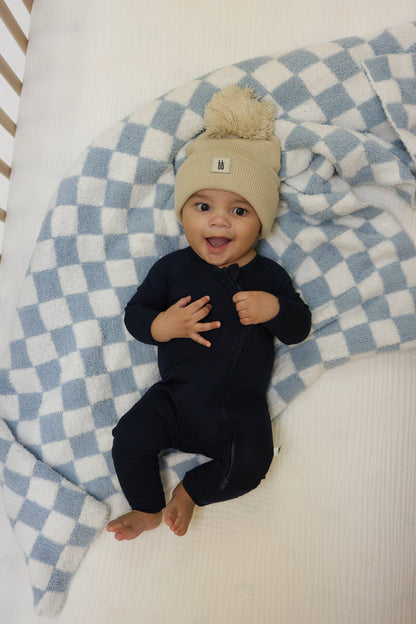 Forever French Baby - Bamboo Zip Pajamas | Blueberry Ribbed