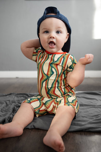 BAMBOO TWO PIECE SHORTIE SET- Retro Rainbow