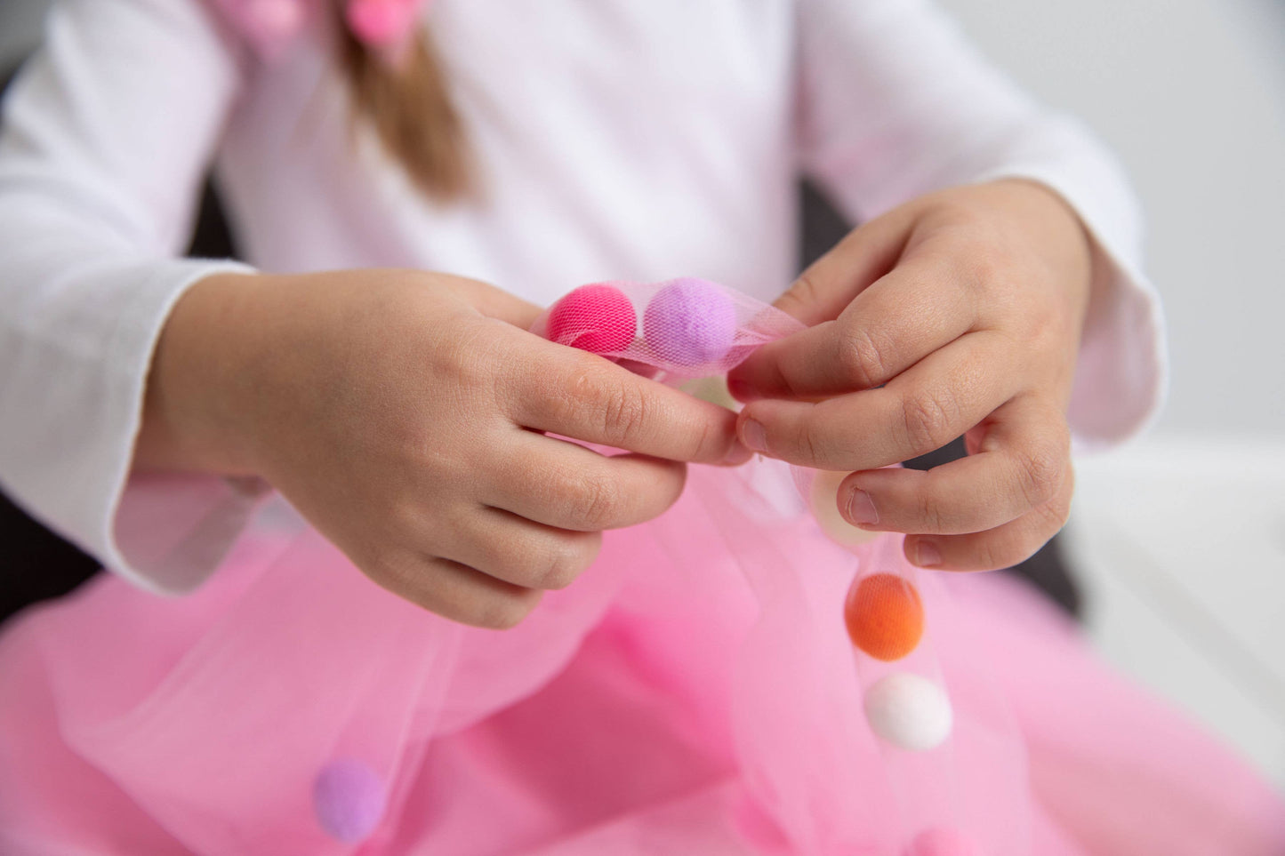 Tutu Skirt | Pom Pom Tutu & Bow Hair Tie 2PC Set | Pink