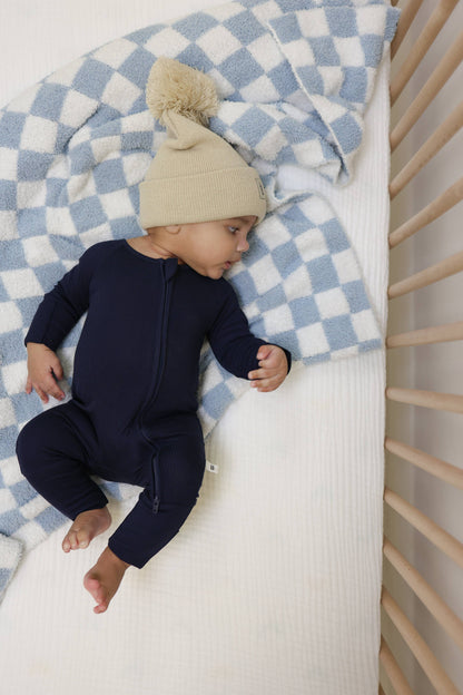 Forever French Baby - Bamboo Zip Pajamas | Blueberry Ribbed