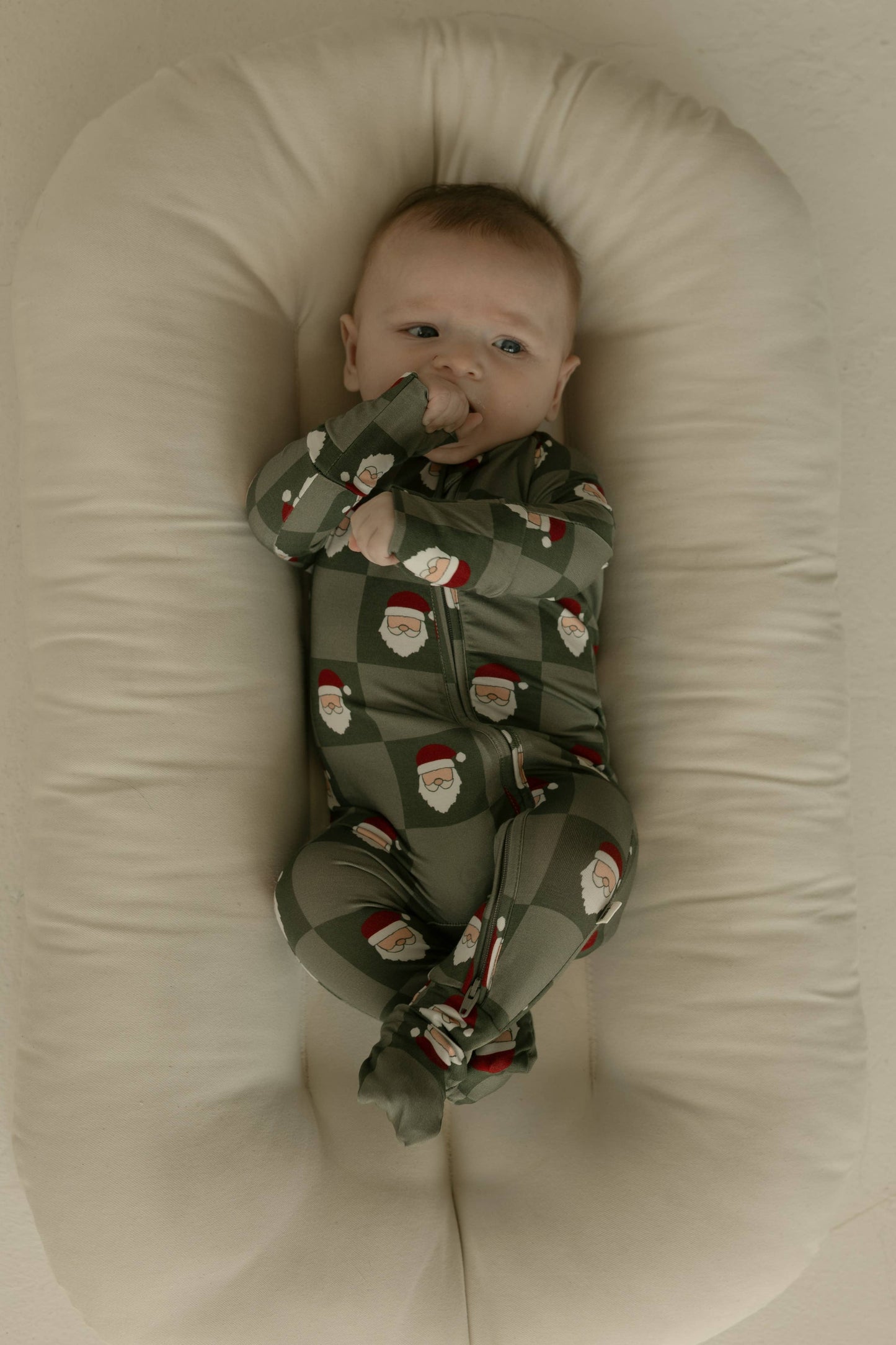 Forever French Baby - Bamboo Zip Pajamas | Santa Checkerboard