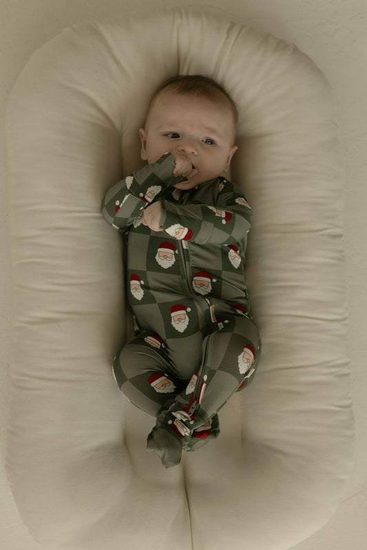 Forever French Baby - Bamboo Zip Pajamas | Santa Checkerboard