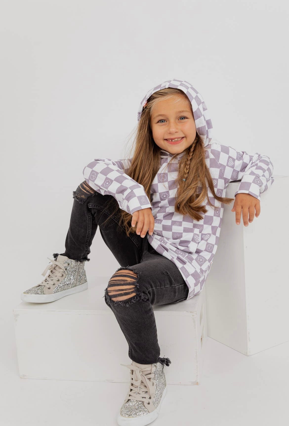 Kids Pullover Bamboo Sweatshirt - Check It Out - Lavender