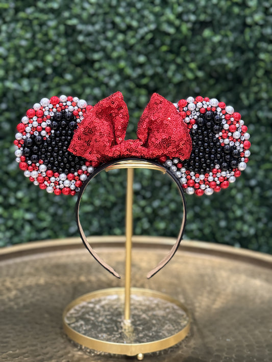 Rhinestone Mouse Ears - Headband - Black and Red