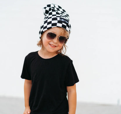 BAMBOO CUFF BEANIE- B+W Check